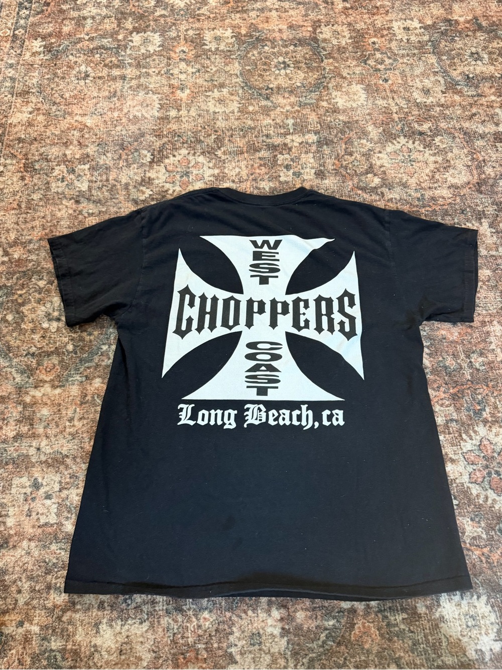 West Coast Choppers T Shirt Mens Large Black Iron Cross Long Beach CA Biker